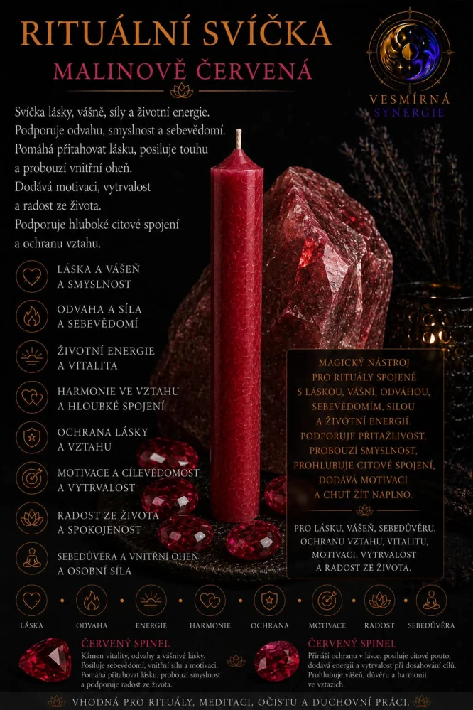 Rituální svíčka - Malinově červená