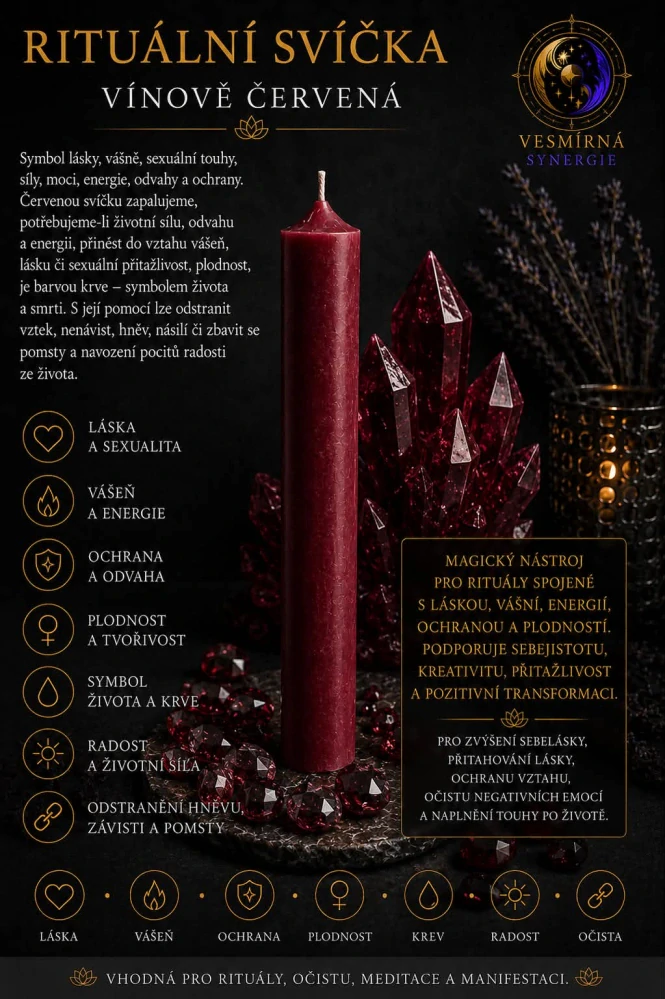 Rituální svíčka - Vínově červená