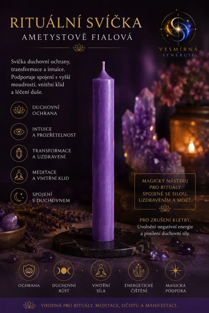 Rituální svíčka - Ametystově fialová